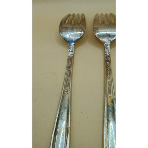 Vntg HOLMES & EDWARDS IS Danish Princess Inlaid Silver Plate - Salad Forks 4 Pcs - Picture 6 of 6
